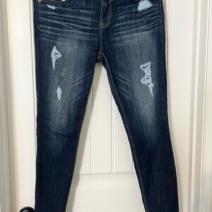 Express Dark Blue Distressed Skinny Jeans